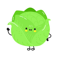 Cute funny cabbage character. Vector hand drawn cartoon kawaii character illustration icon. Isolated on white background. Cabbage character concept
