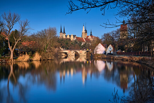 Merseburger Dom St. Johannes und St. Laurentius , Schloss Merseburg , Neumarktbr&uuml;cke und Neumarktkirche St. Thomae an der Saale in Merseburg.