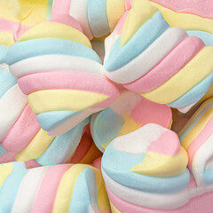 Marshmallow pattern background, pastel color dessert, sweet food concept. Heap of delicious marshmallows.