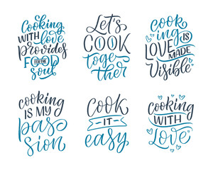 Fototapeta premium Set with hand drawn lettering quotes in modern calligraphy style about cooking. Inspiration slogans for print and poster design. Vector