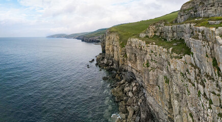 Fototapeta na wymiar Aerial view of the Jurassic Coast, Dorset near Swanage. A wild rocky coastline in south west England 