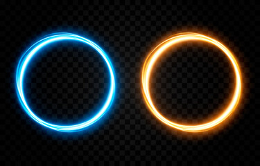 Vector glowing portal, light lines. Neon light, electric light, portal, light effect PNG. Blue, orange portal png, magic glow, shine. - obrazy, fototapety, plakaty