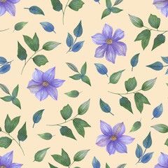 Pattern with clematis and leaves 2