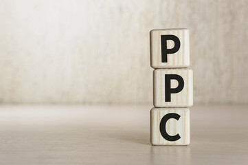 Text PPC Pay Per Click on wooden blocks.