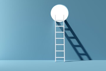 Ladder leading to white openeing over blue background, success, achievement or career opportunity concept