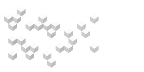 Floating white isometric cubes or boxes over white background