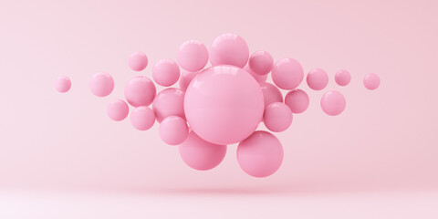 Composition of pink spheres on a pink background. Background for ideas. 3d render.