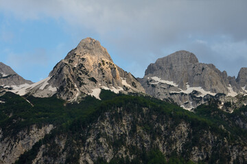 Beautiful peaks of Albanian mountains in Valbone valley