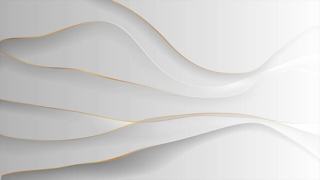 Grey silver smooth flowing waves with curved golden lines abstract motion background. Seamless looping. Video animation Ultra HD 4K 3840x2160
