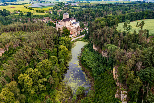 Aerial of Kost Castle, Bohemian Paradise, Czech Republic