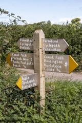 Comprehensive signposting on Exmoor National Park near the village of Bossington, Somerset UK