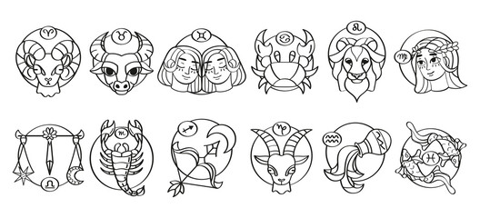 Complete set of outline zodiac signs Vector