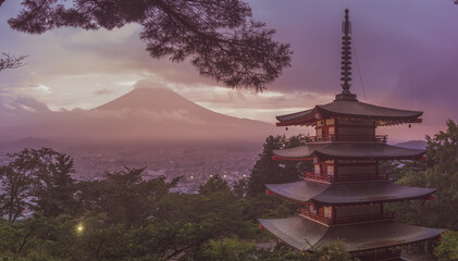 View of Mount Fuji and Chureito Pagoda, Japan
