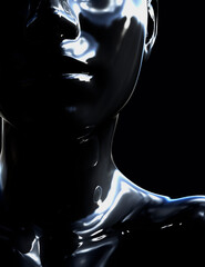 Fototapeta na wymiar Abstract 3d render illustration of black glossy painted female face on black background.