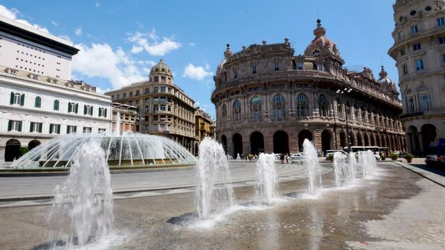 Genoa, Italy, the fountains in De Ferrari main square