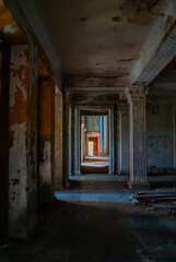 The inner hall of an abandoned building on a sunny summer day, Gagra, Abkhazia