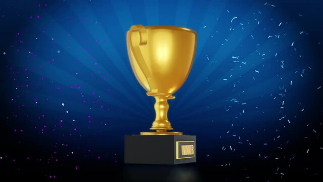 Trophy rotates seamless animation loop with "winner" text on it.