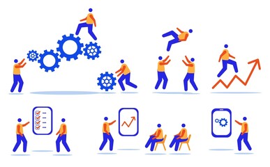 A set of illustrations on the theme of teamwork and business. Design for presentations. Vector illustration.