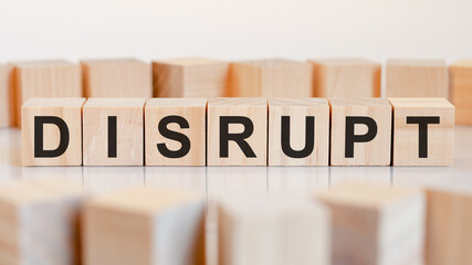 disrupt word made with building blocks, concept - obrazy, fototapety, plakaty