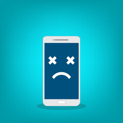 Broken smartphone with sad smile. Broken phone service, recovery and repair concept.