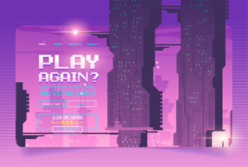 Arcade game banner with futuristic city background © klyaksun