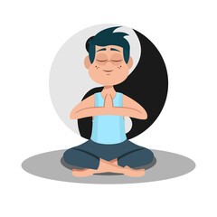 Isolated man meditating Yoga Healthy lifestyle Vector illustration