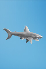 Shark toy on a blue background with free space.