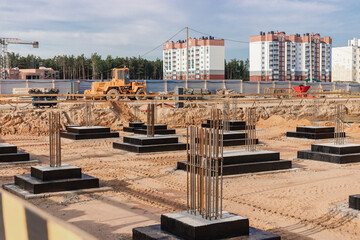 Monolithic reinforced concrete foundations for the construction of a residential building. Grillage...