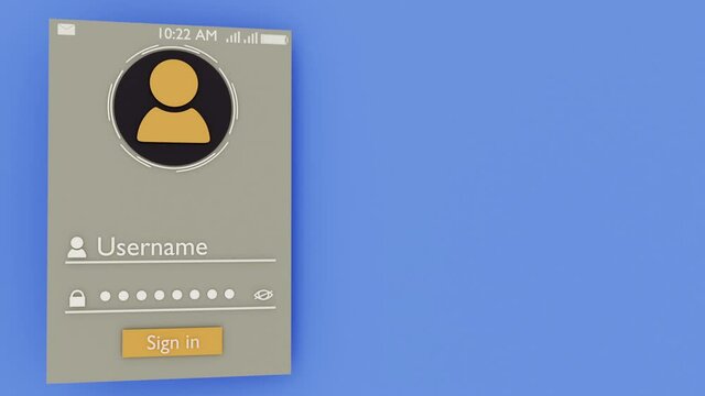 3d visualization Login form page. animated registration window