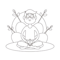 Isolated man meditating Yoga Healthy lifestyle Vector illustration
