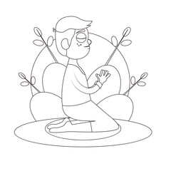 Isolated man meditating Yoga Healthy lifestyle Vector illustration