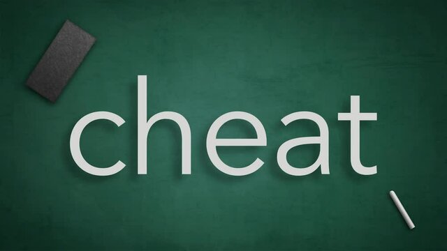 Teach cheat anagram animation with letters moving in place on green chalkboard with chalk and wiper, seamless loop in 4K UHD