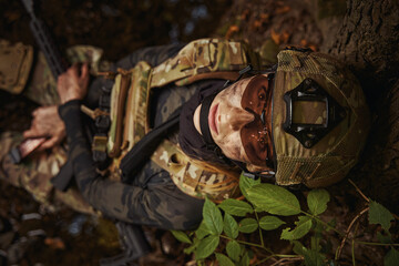 Female person having rest in dangerous forest