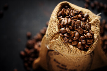 Coffee beans arabica in jute bag