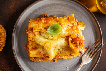 Tasty baked italian lasagne on casserole