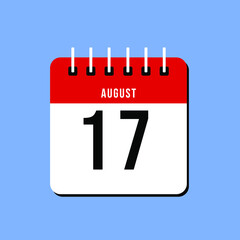 August day 17. Number seventeen on a white paper with red color border on a blue background vector.