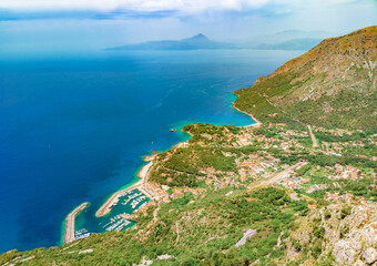 Maratea (Basilicata, Italy) - The touristic and colorful sea village in southern Italy, Basilicata region, with the attraction of giant and panoramic statue of Cristo Redentore
