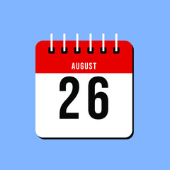 August day 26. Number twenty-six on a white paper with red color border on a blue background vector.