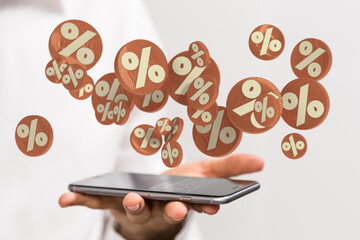  touching sales icons with a as 3D rendering