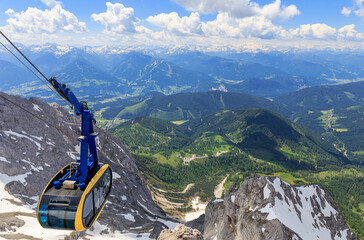 View from Dachstein mountain cable car station near Schladming with view to the Tauern with...