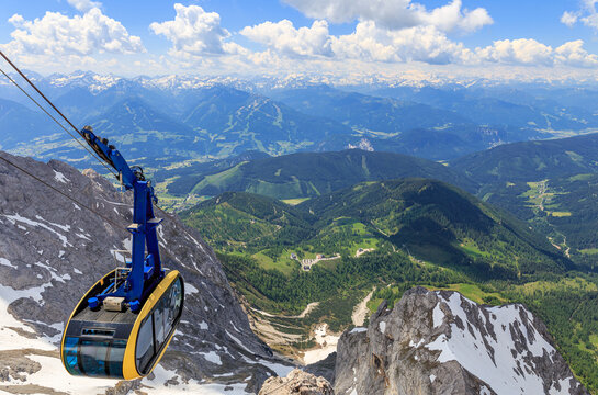 View from Dachstein mountain cable car station near Schladming with view to the Tauern with Großglockner 