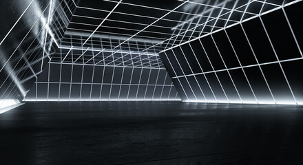 Abstract Futuristic tunnel with light and reflection, Spaceship corridor interior view. Future background, sci-fi or science concept. 3D rendering.