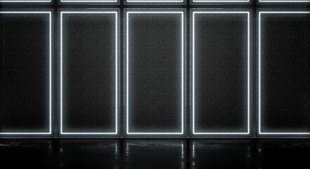 Futuristic abstract background glowing lines and reflection, Neon Light Shapes On Empty Black Concrete Space. 3D Rendering.
