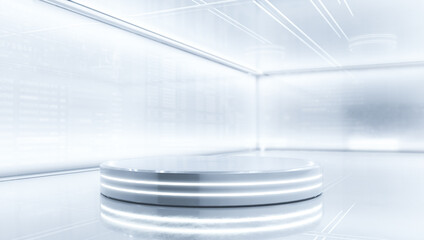 Futuristic pedestal for display with illuminated light. Blank Glossy podium for product. 3d illustration. © Chanchai