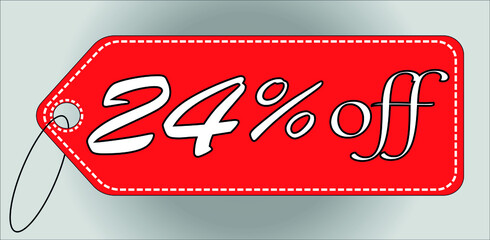 24 percent off red tag. 24 percent discount tag for offers and promotions