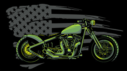 chopper motorcycle with american flag vector illustration - obrazy, fototapety, plakaty