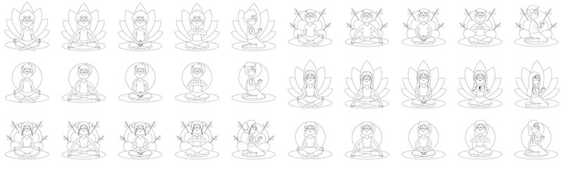Set of men and women meditating Yoga Vector illustration