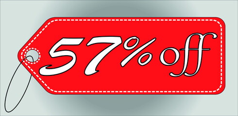57 percent off red tag. 57 percent discount tag for offers and promotions
