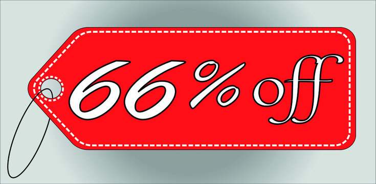 66 percent off red tag. 66 percent discount tag for offers and promotions