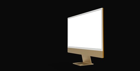 Computer display mock up with blank white screen. Stylish desktop computer mockup.